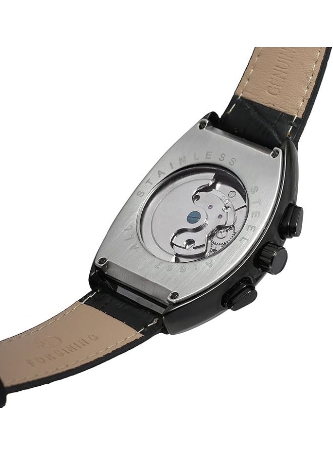 FORSINING Men's Automatic Self-Winding Rectangle Watch Calendar Genuine Leather Strap Tourbillon Watch - Image 3